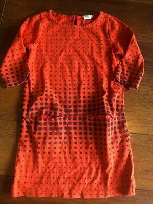 girls CREWCUTS DRESS orange navy POLKA DOTS front pocket CASUAL cotton SIZE 6 - Image 1 of 3