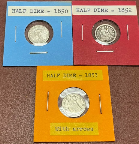 1850, 1852, 1853 U.S silver Half Dimes**** Cover