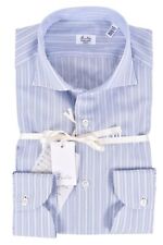 NEW Fralbo Napoli handmade cotton shirt 45 US 18 normal fit blue striped
