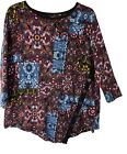 Westbound Top Women 1X Stretch Knit Floral  Button Detail 3/4 Sleeve Blouse