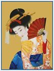 Asian Japanese Maiden With a Fan by Uemura Shoen Counted Cross Stitch Pattern