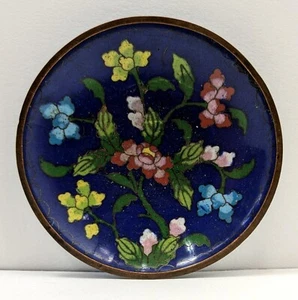 Vintage Cloisonne Copper Brass Enamel Floral Trinket Plate 3.75" Mini - Picture 1 of 3