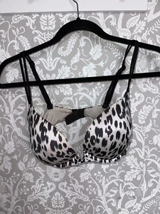 Victoria Secret Plung Bra Zebra Print Sz 32DD Push Up Padded - Picture 1 of 3
