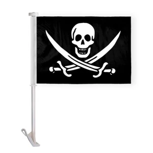 Pirate Calico Jack Rackham Car Vehicle Flags Stitched Hems 19" Stiff Pole 2-Ply - Picture 1 of 1
