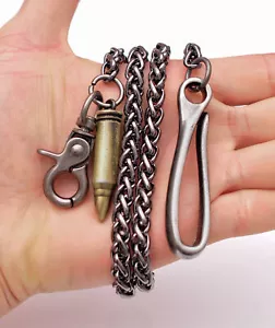 Long Heavy Duty Biker Trucker Key Jean Wallet Chain Twisted Keychain Bullet Rock - Picture 1 of 12