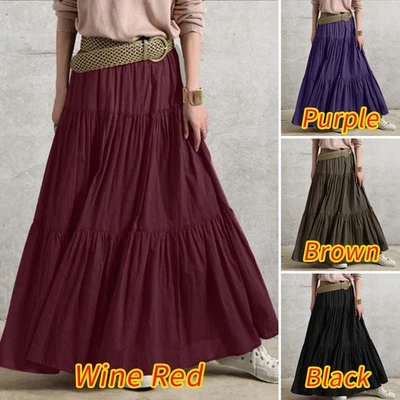 🌹2025 Women Tiered A Line Cotton Skirt Maxi Embroidered Gypsy Casual Loose Long - Image 1 of 4