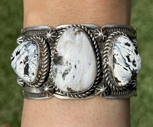 Navajo Sterling Silver White Buffalo Turquoise Cuff Bracelet T Jon - Picture 1 of 12