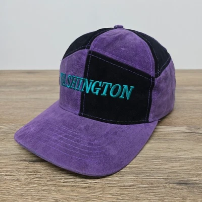 De Colección Años 90 Washington Snapback Sombrero Retazos Bloque de Color Púrpura Negro Gamuza Huskies Foto 1 de 4