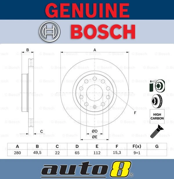 Genuine Bosch Front Brake Rotor for Audi A3 8P1 2L BKD 2003 - 2008 - Image 1 of 1