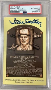 Steve Carlton Signed Gold HOF Plaque Postcard Yellow Autograph Phillies PSA/DNA - Picture 1 of 3