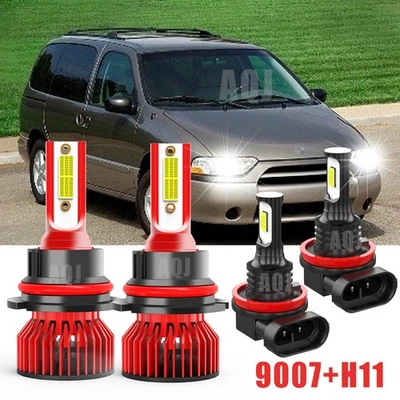 For Nissan Quest 2000-2002 4X 6000K LED Headlight Hi/Lo Beam + Fog Light Bulbs - Image 1 of 4