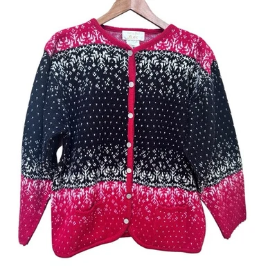 Cardigã Feminino Vintage Tally-Ho Suéter Ilha Justa Botão Acrílico Grandmacore M - Imagem 1 de 4