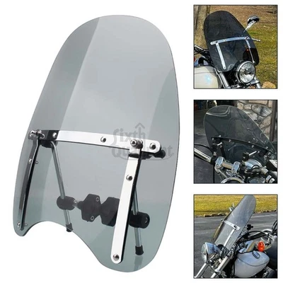 7/8-1" Handlebar Mount Smoke Windshield Windscreen w/ Bracket For Harley Yamaha - Image 1 of 4