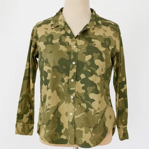 Old Navy Classic Shirt Womens M Petite Olive Camo Button Down Utility Casual - Picture 1 of 9