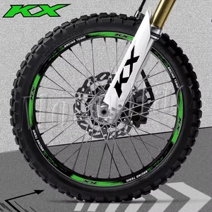 Set decalcomanie adesivi cerchi ruota anteriore e posteriore 21/19" Kawasaki KX 125 250 450 500 - Foto 1 di 2