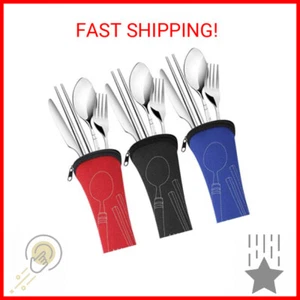 3 Pack Reusable Flatware Sets Knife, Fork, Spoon, Chopsticks, 12Pcs Portable Tra - Picture 1 of 2
