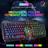 Backlit Mechanical Feeling Wired LED Illuminated Gaming Keyboard and Mouse Set