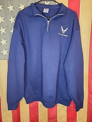 XLarge Jerzees USAF Fuerza Aérea 1/4 Cremallera Camisa Hombres Azul Suéter Manga Larga 9905 Foto 1 de 4