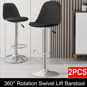 Bar Stools Set of 2 PU Leather Swivel Height Adjustable Bar Chairs With Backrest - Picture 1 of 12