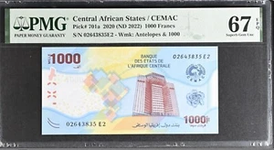 Central African States 1000 Francs 2020 ND 2022 P 701a Superb Gem UNC PMG 67 EPQ - Picture 1 of 3