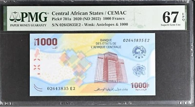 Central African States 1000 Francs 2020 ND 2022 P 701a Superb Gem UNC PMG 67 EPQ - Image 1 of 3