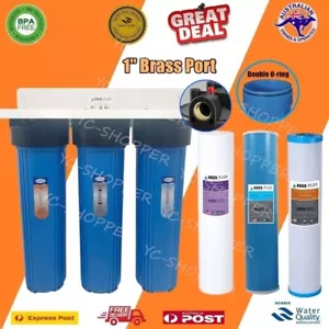 20" x 4.5" Big Blue Whole House Water Filter System ( 3 stages ) 1" Brass Port - Picture 1 of 4