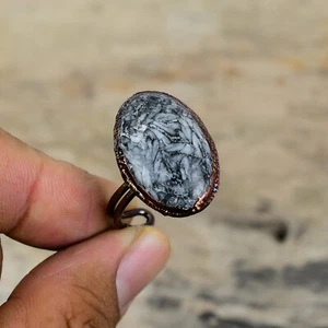 Anillo Apilable Bisel Electroformado Ovalado Natural Pinolito Jaspe Cobre Cumpleaños - Imagen 1 de 6