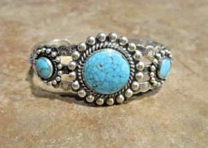 SCHÖN!! ALTES 50er Jahre Navajo Sterling Silber DREI TÜRKIS Concho Armband - Bild 1 von 13