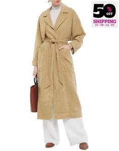 RRP€1076 RAQUEL ALLEGRA Linen Trench Coat Size 3 L Beige Unlined Made in USA - Picture 1 of 6