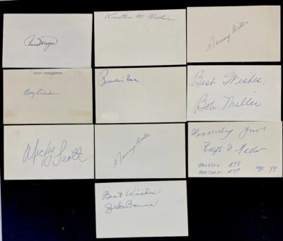 Vintage Baseball Greats Signed 3x5 Index Card Lot of 10 Russ Meyer Ralph Miller - Image 1 of 4