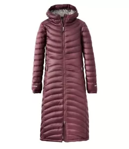 LL Bean Womens LARGE Ultralight 850 Down Hooded LONG Coat Jacket Parka Dark Plum - Picture 1 of 21