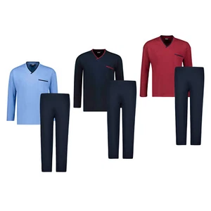Pyjama Herren Schlafanzug lang 100% Baumwolle Hausanzug Übergrößen Langgrößen - Bild 1 von 10