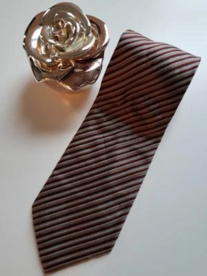 KENNETH COLE Нью-Йорк мужчин галстук бежевый коричневый бордовый полоски шелк - Изображение 1 из 4