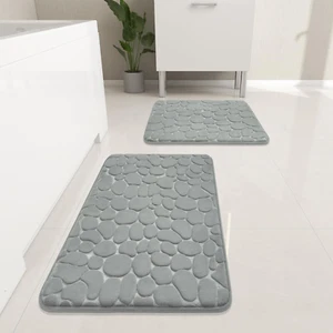 Bathroom Rugs Sets 2 Piece, Cobblestone Memory Foam Bathroom Mats Set Extra Thic - Picture 1 of 7