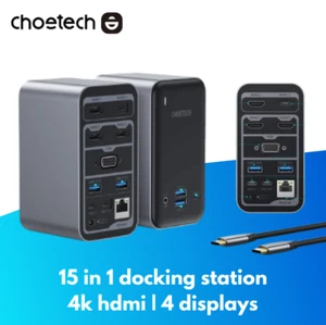Choetech 15 in 1 USB Type-C Docking Station Hub 4K Quad Multi Monitor for Laptop - Picture 1 of 10