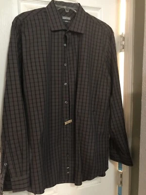 SZ17/34/35 Kenneth Cole Reaction brown multi plaid shirt. good buy. - Image 1 of 4