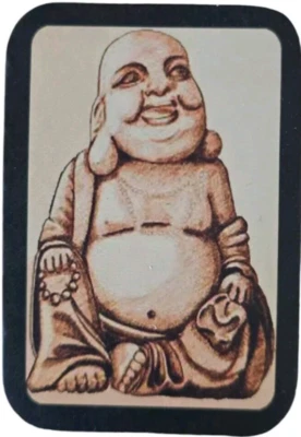 BUDDAH SMILING MOTORCYCLE BIKER SEW ON LEATHER PATCH 3 X 2 INCH - Image 1 of 3