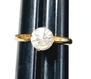 Anillo solitario de vidrio, talla 5, anillo de compromiso tono dorado estrás transparente r-90 - Imagen 1 de 7