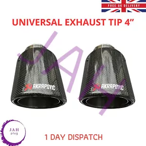 2X Akrapovic Échappement Embouts 4 " Rouleau Bord Inox Argent & Noir Carbone - Picture 1 of 12