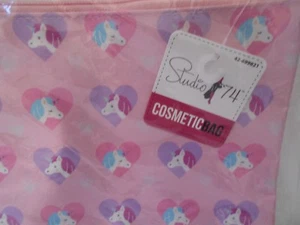 PINK UNICORN COSMETIC BAG 8 3/4 X 6 3/4" TRAVEL OR PENCIL BAG - Picture 1 of 4