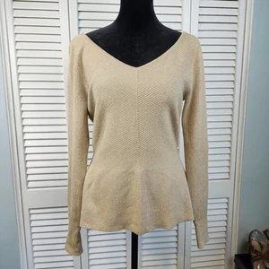 NWT White House Black Market Small Gold Peplum Sweater Long Sleeve Metallic - Picture 1 of 10