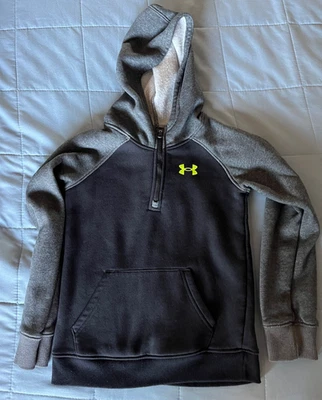 Under Armour Boys Pullover 1/4 Zip Black/Gray Hoodie Youth Size 7 - Image 1 of 3