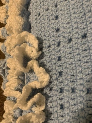 Crochet Baby Blanket Blue, White Pre-owned Excellent Condition - Image 1 of 3