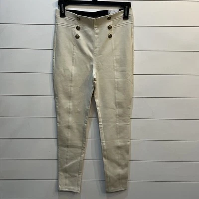 NUEVO Legging Zara tiro alto botón dorado talla grande crema legging pantalones vacaciones Foto 1 de 4