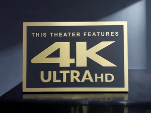 4K Ultra HD Wall Sign Brushed Gold Aluminum Plaque Home Theater Media Room Decor - Picture 1 of 5
