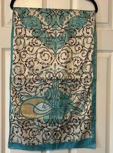 Dunya 100% Seide langer Schal Halstuch blau weiß Made in Turkey Bursa Boho Bohemian - Bild 1 von 5