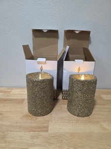 2 Luminara Real-Flame Effect Candles - 5" Gold Glitter & 5" Gold Glitter - Mint - Picture 1 of 2