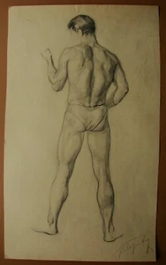 Ukrainian Soviet pencil Painting portrait man nude realism drawings  - Picture 1 of 3