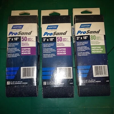 Norton ProSand 3”x18” sandpaper 6 total Coarse 50 Medium 80 - Image 1 of 4