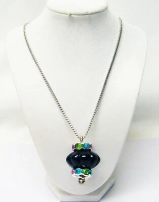 Collar colgante grande de donut púrpura con ranuras de cuentas de vidrio enchapado en plata Foto 1 de 4